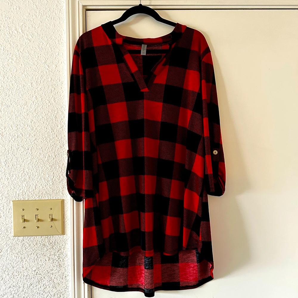 *Excellent Cond.* Honeyme buffalo plaid 3/4 length sleeve blouse sz XL